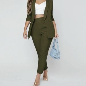Army Green Open Blazer & Pants Suit